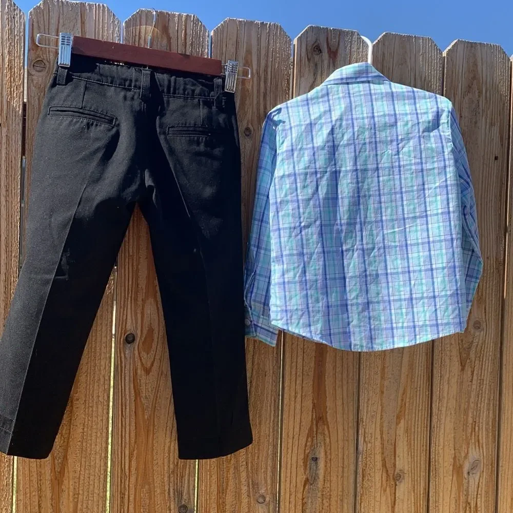 Take 50% OFF- IZOD Boys Plaid Button-Up Shirt and Black Pants Set, Size-4T